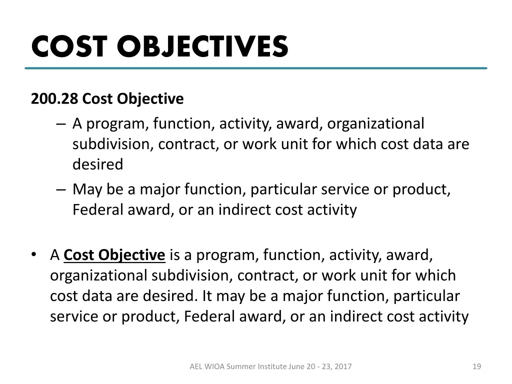 cost objectives