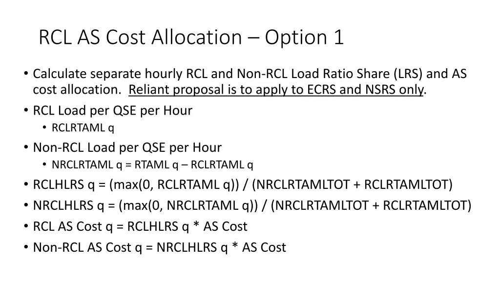 rcl as cost allocation option 1