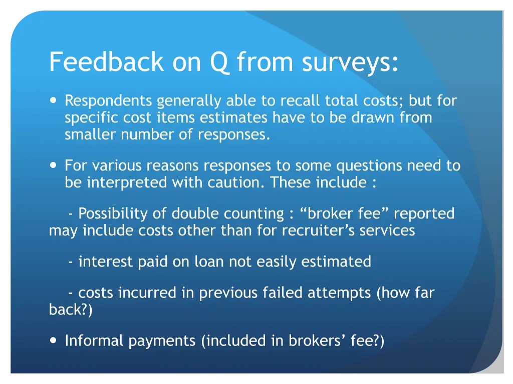 feedback on q from surveys