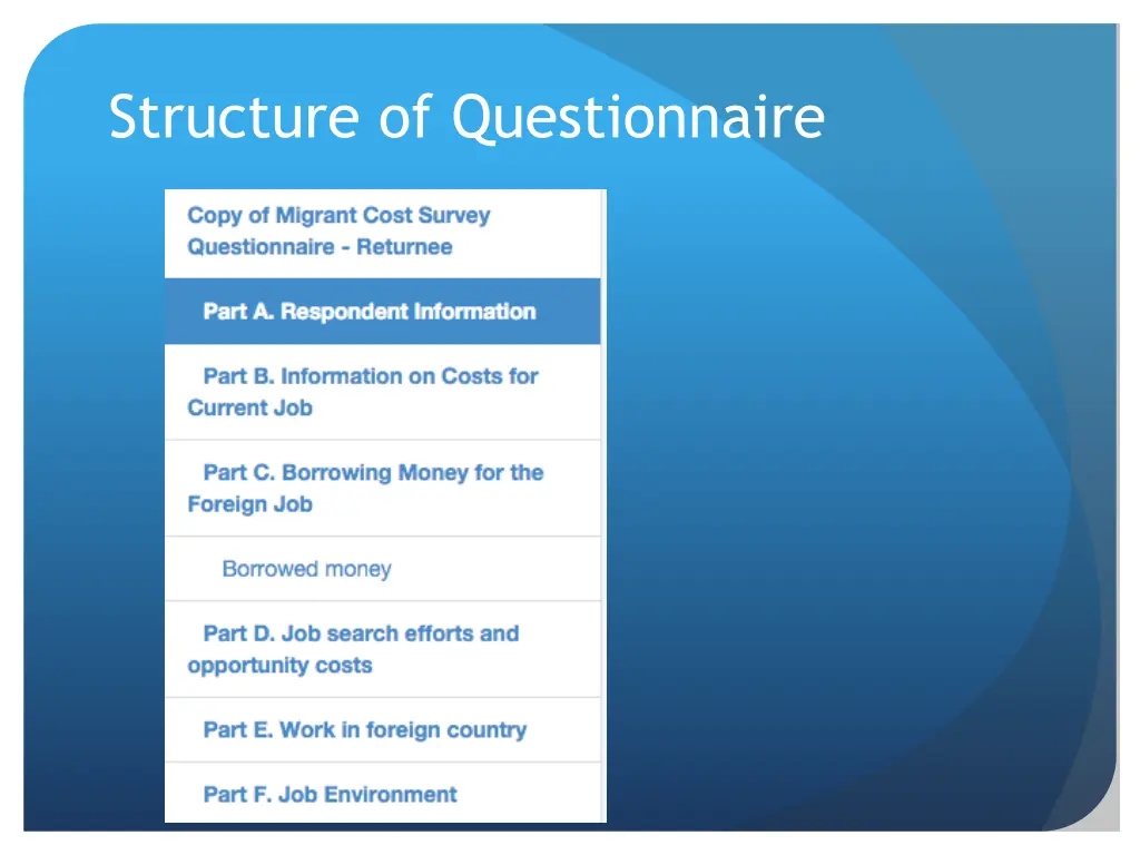 structure of questionnaire