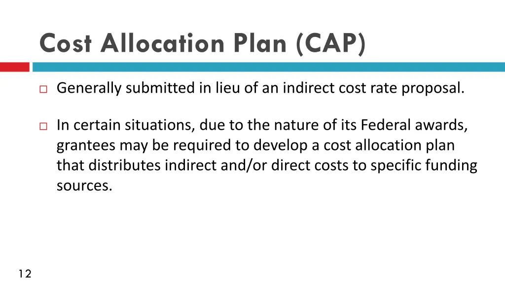 cost allocation plan cap