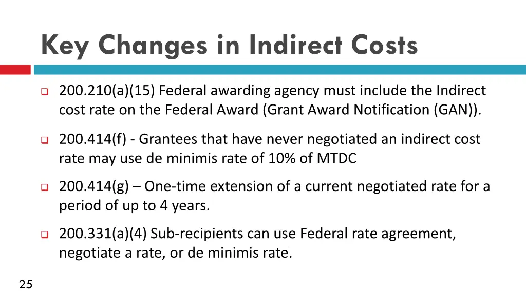 key changes in indirect costs