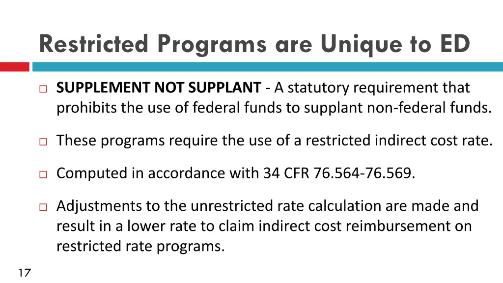 restricted programs are unique to ed