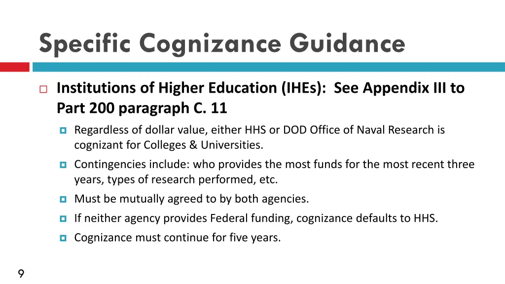 specific cognizance guidance 2