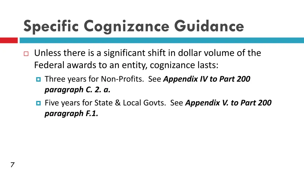 specific cognizance guidance