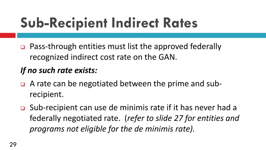 sub recipient indirect rates