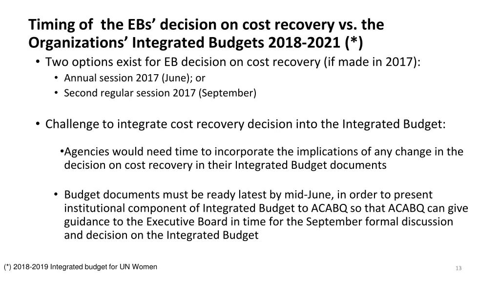 timing of the ebs decision on cost recovery