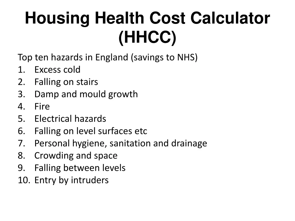 housing health cost calculator hhcc 2