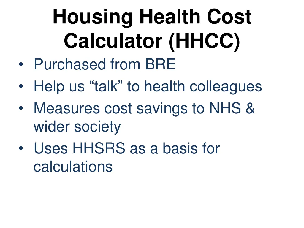 housing health cost calculator hhcc purchased