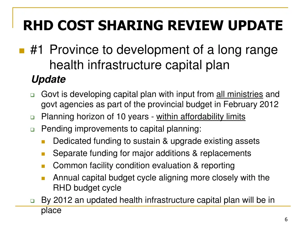 rhd cost sharing review update 2