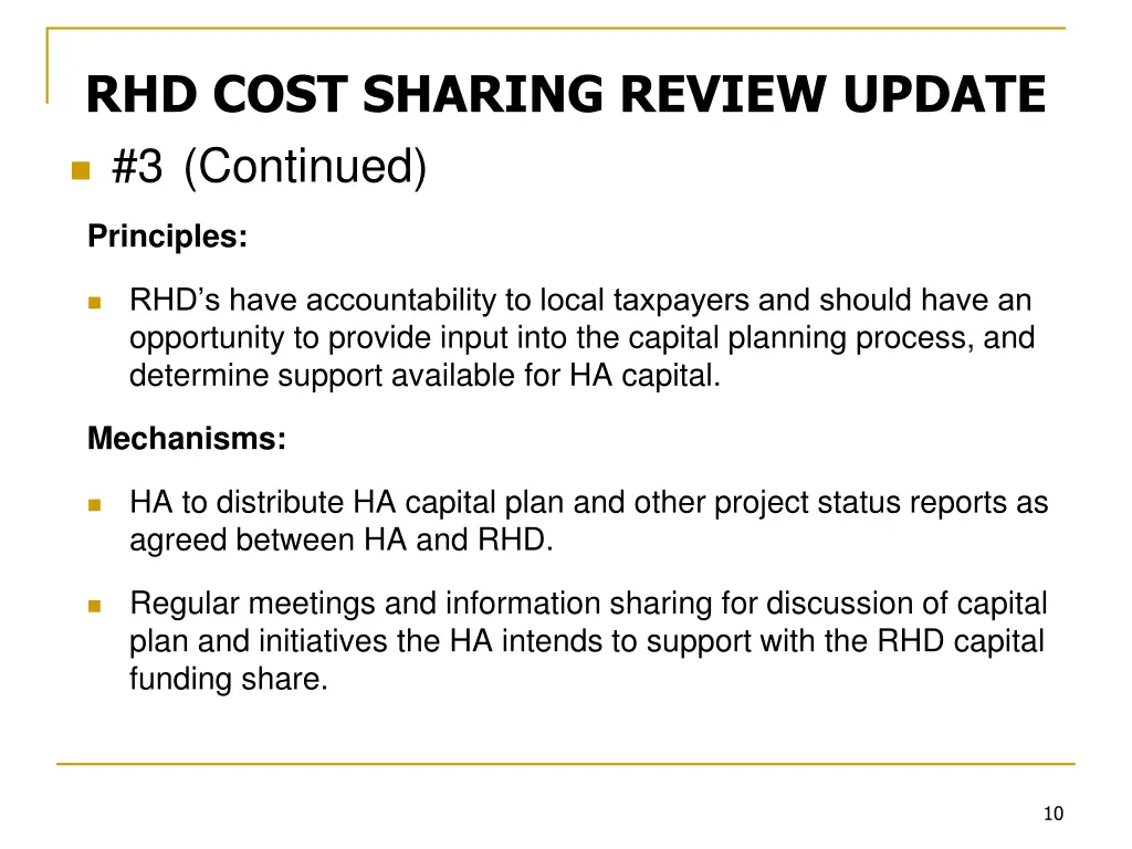 rhd cost sharing review update 3 continued