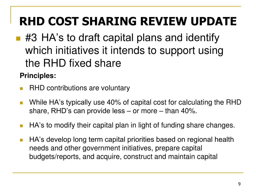 rhd cost sharing review update 3 ha s to draft