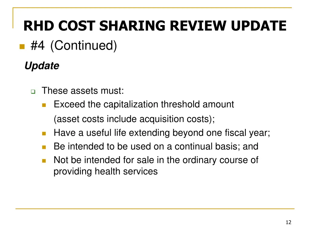 rhd cost sharing review update 4 continued