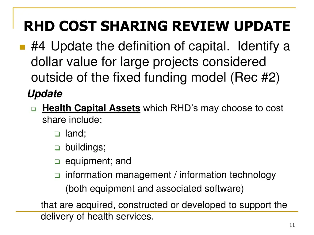 rhd cost sharing review update 4 update