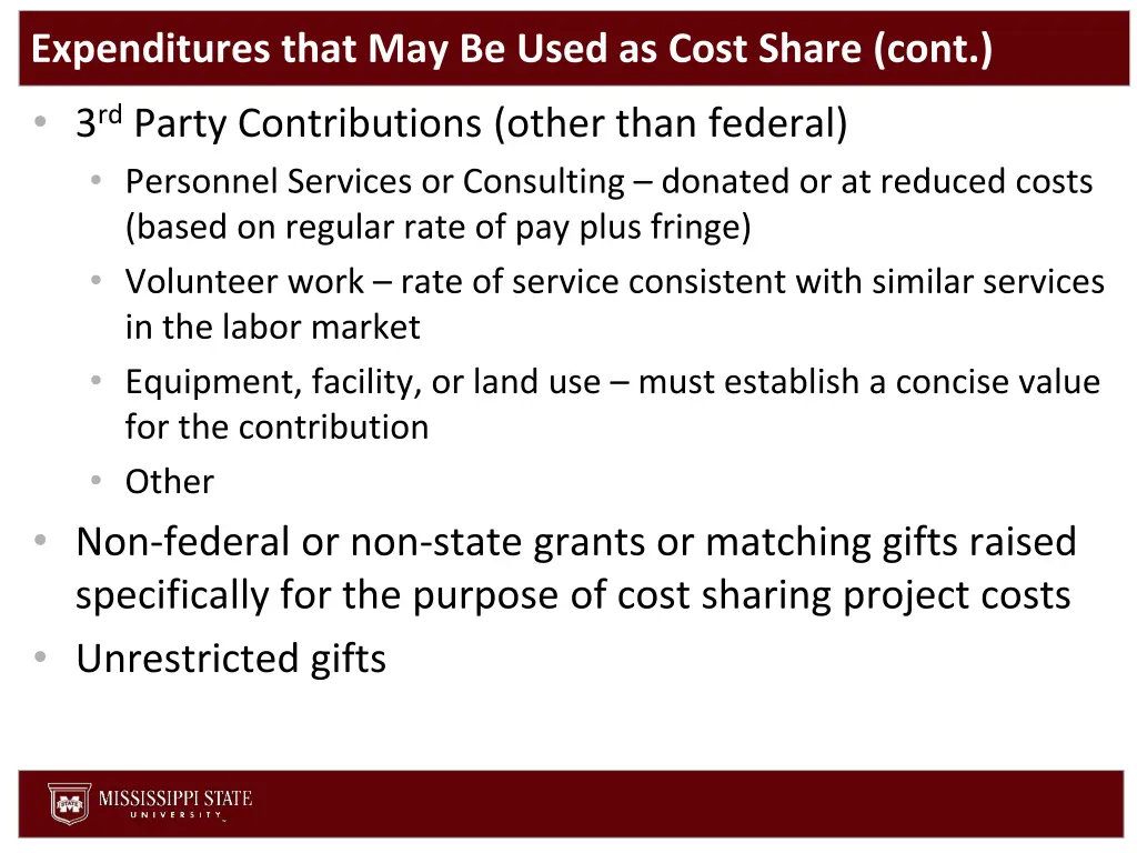 expenditures that may be used as cost share cont 1