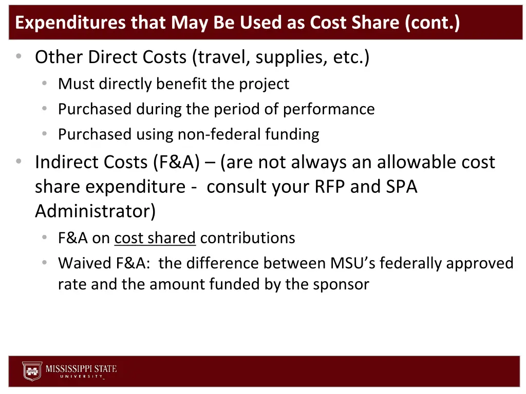 expenditures that may be used as cost share cont