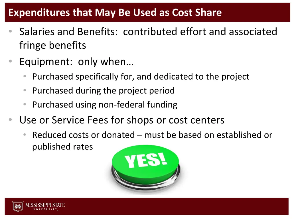 expenditures that may be used as cost share