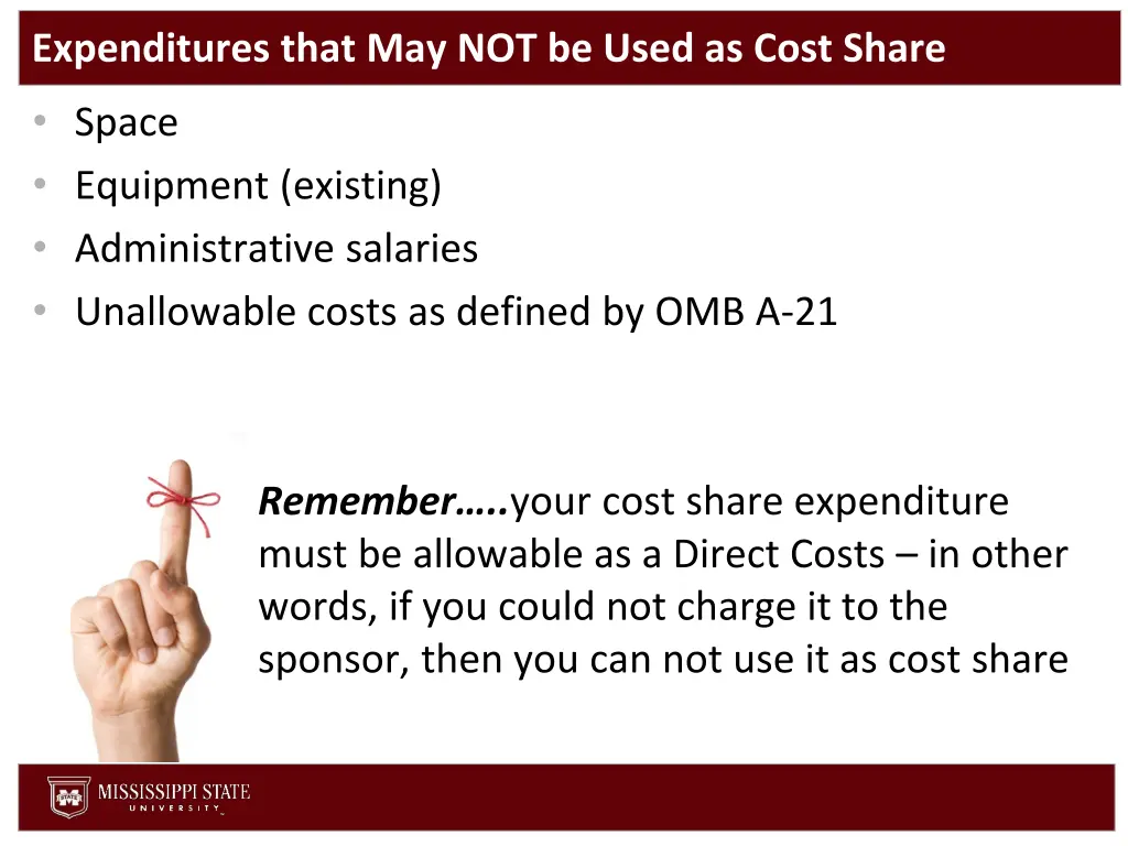 expenditures that may not be used as cost share