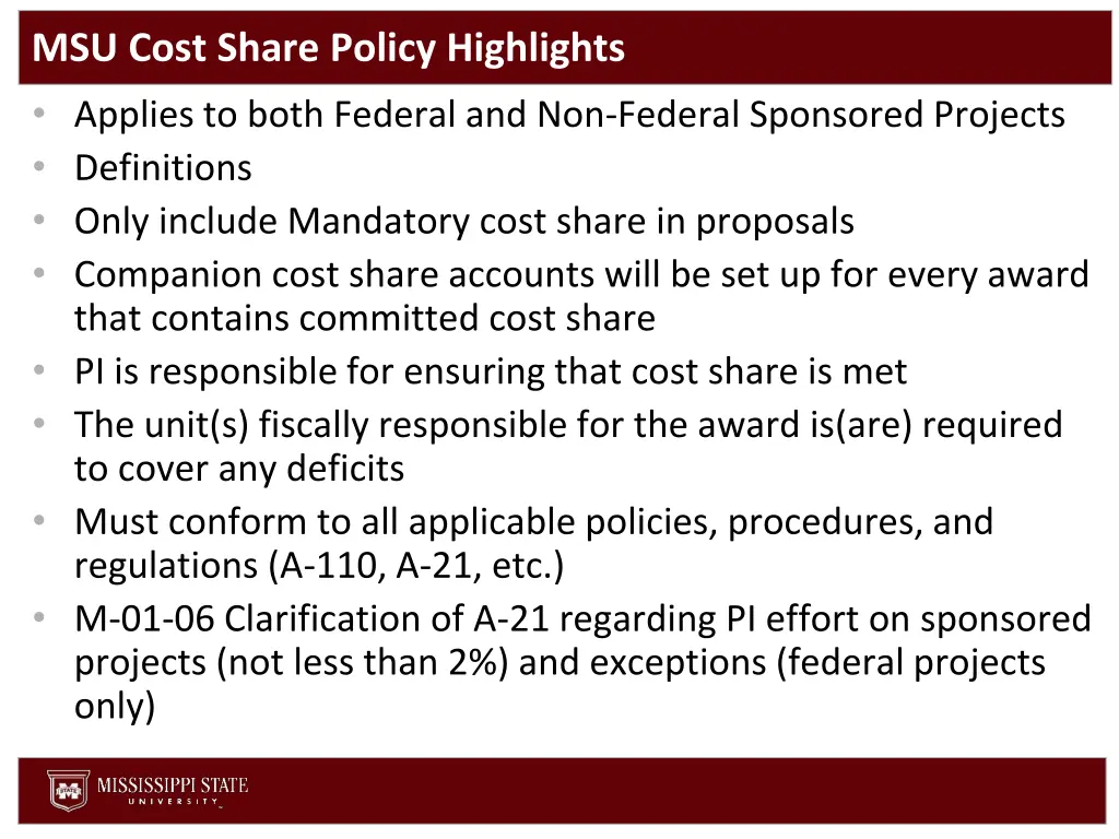 msu cost share policy highlights applies to both