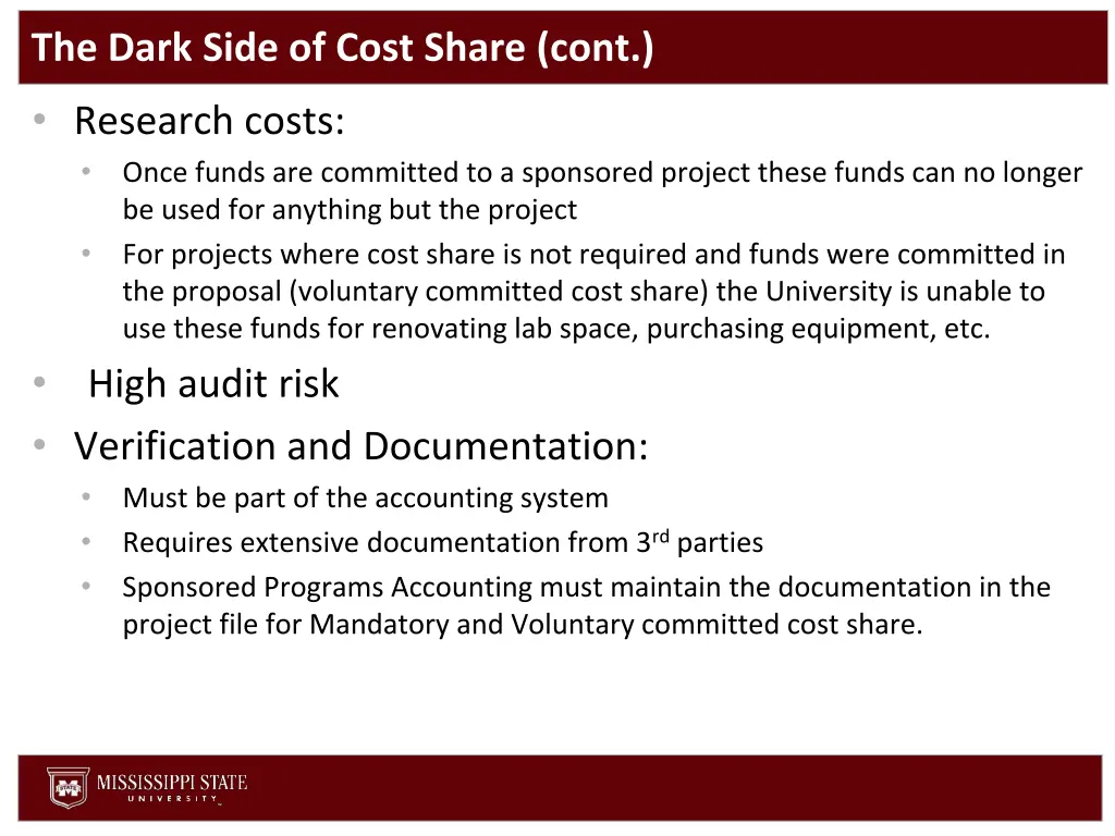 the dark side of cost share cont