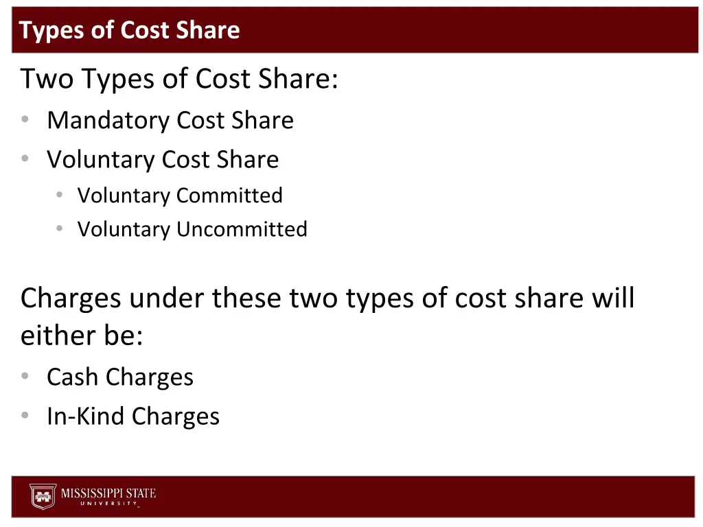 types of cost share