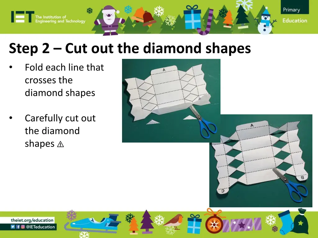 step 2 cut out the diamond shapes fold each line