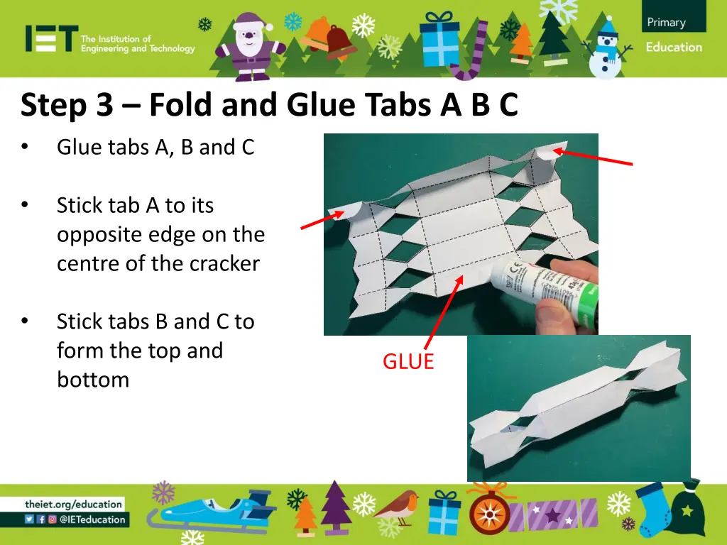 step 3 fold and glue tabs a b c glue tabs