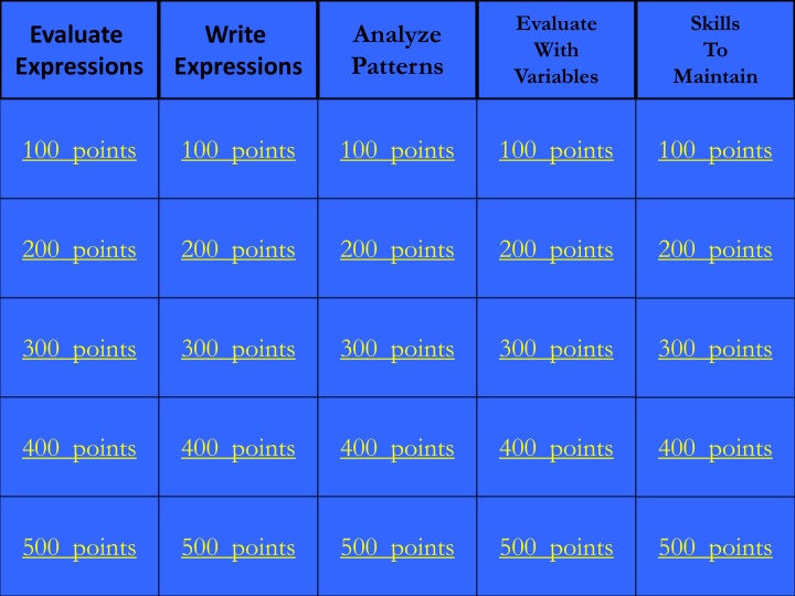 evaluate with variables