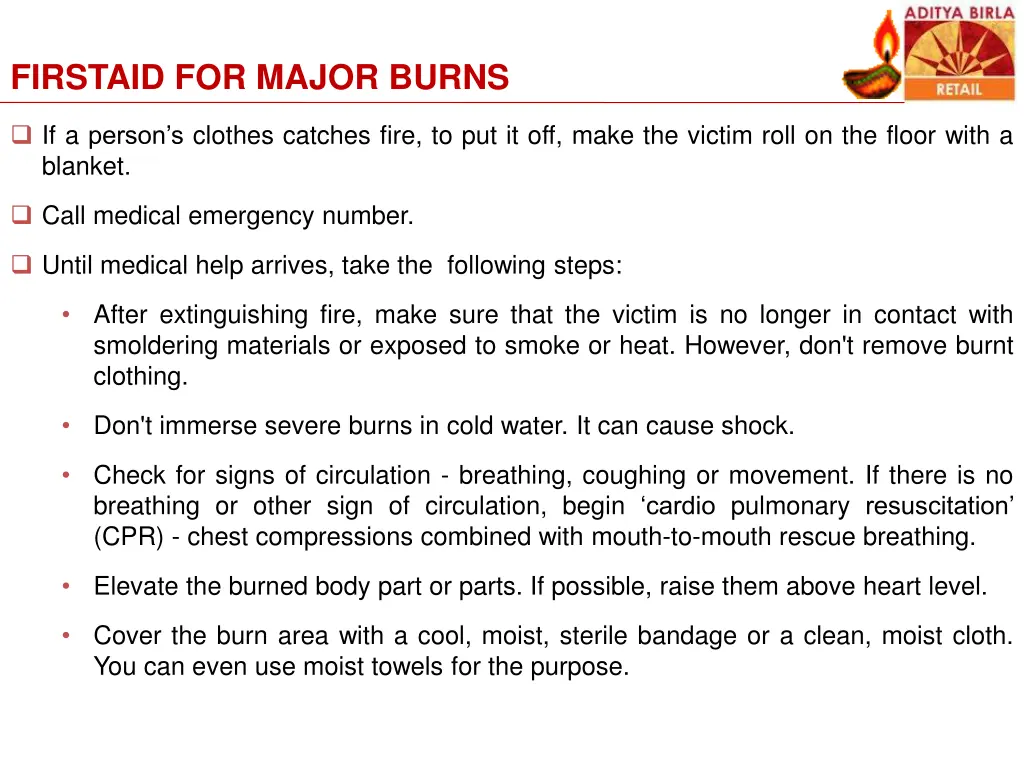 firstaid for major burns