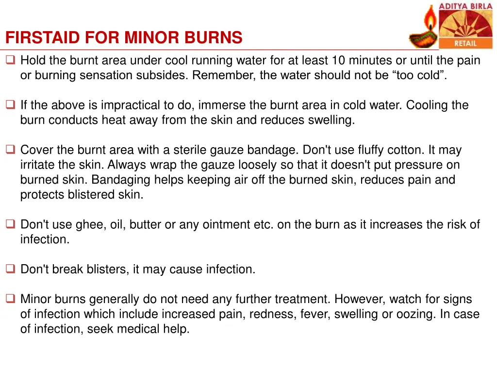 firstaid for minor burns