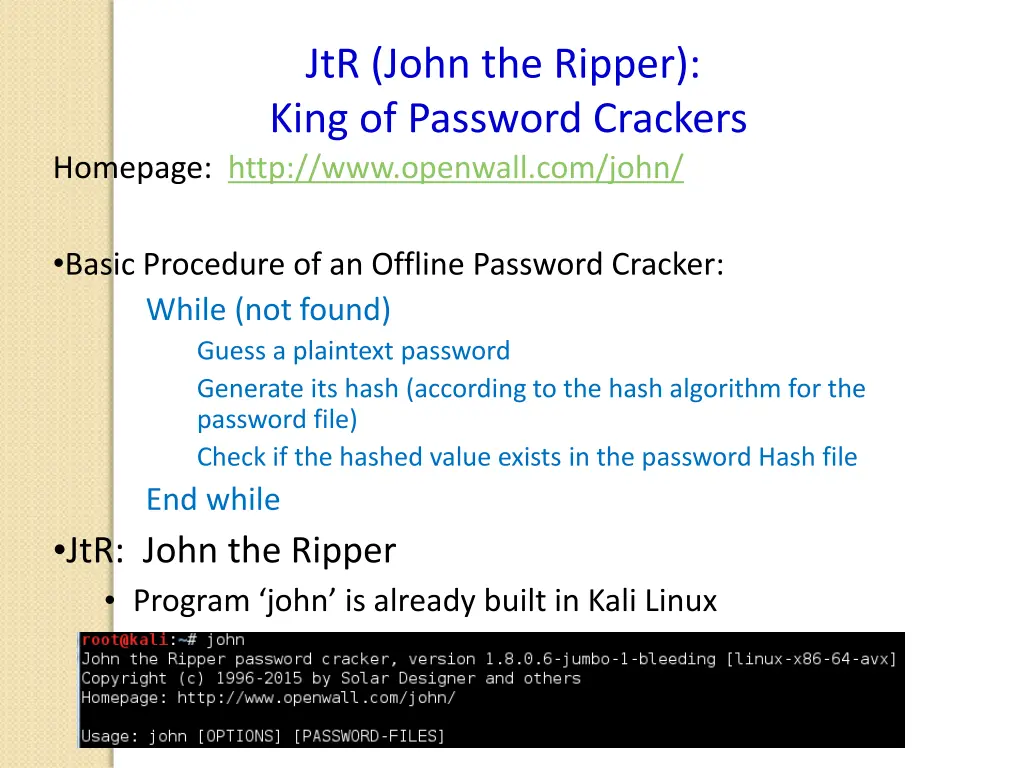 jtr john the ripper king of password crackers