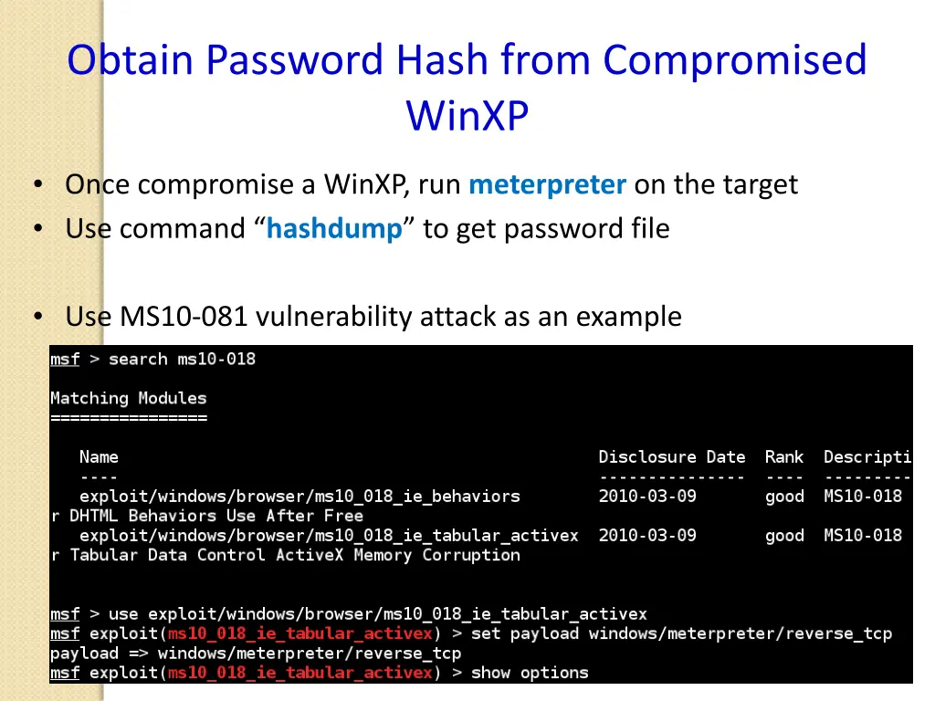 obtain password hash from compromised winxp