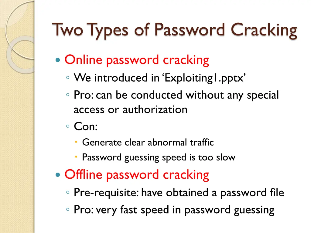 two types of password cracking