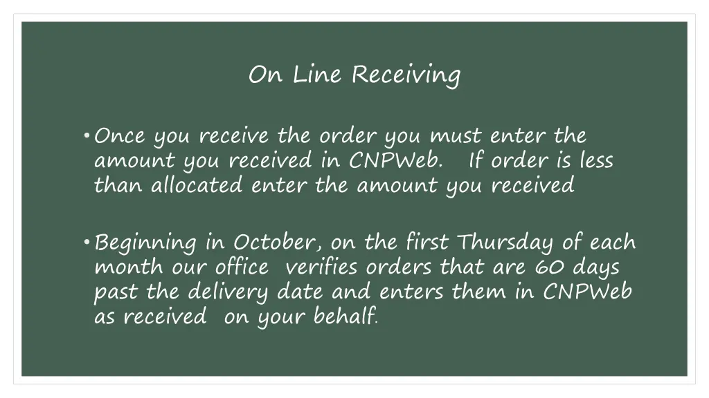 on line receiving