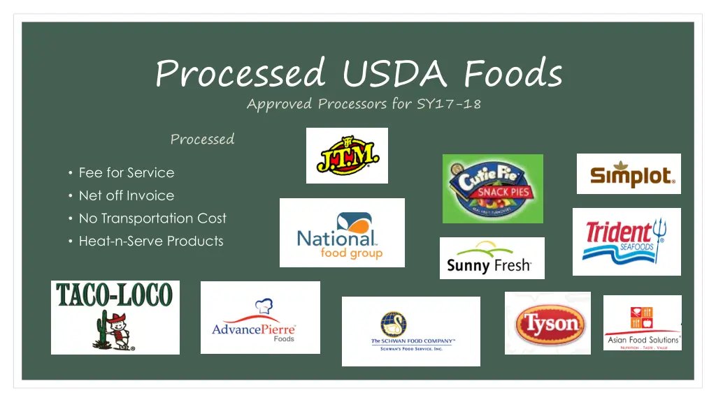 processed usda foods approved processors for sy17