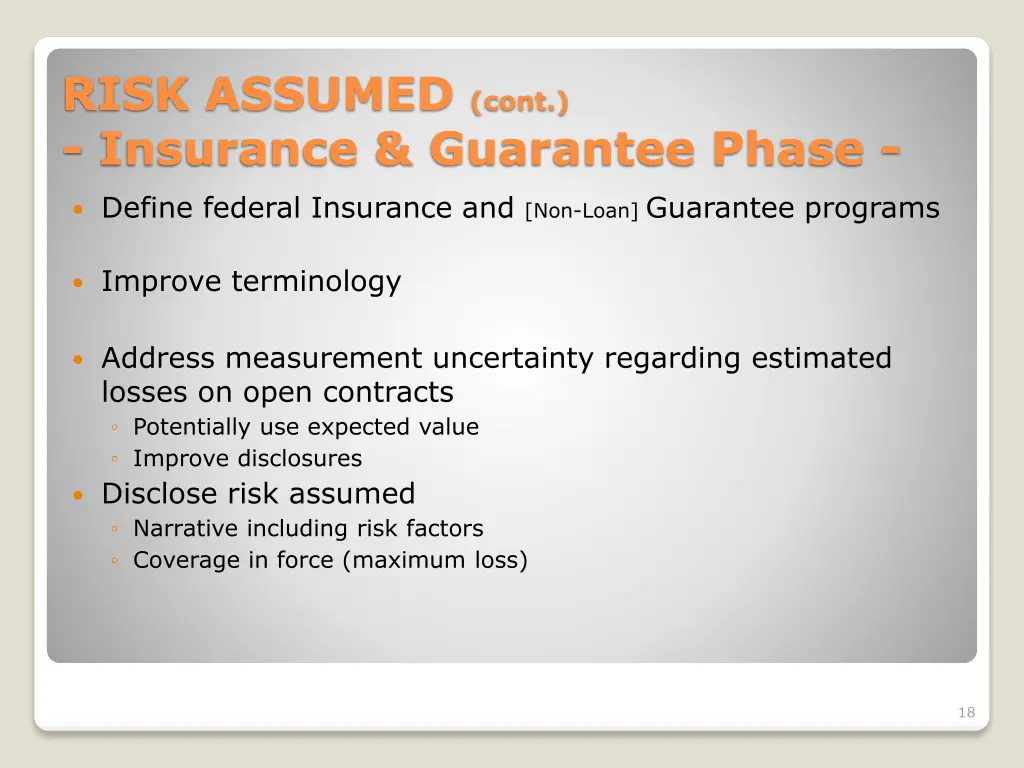 risk assumed cont insurance guarantee phase