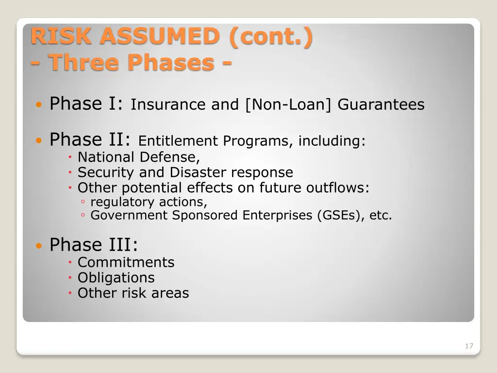 risk assumed cont three phases