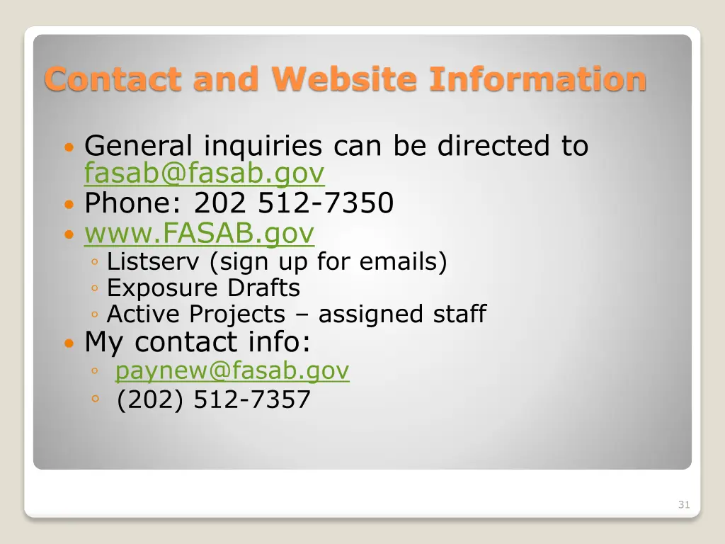 contact and website information