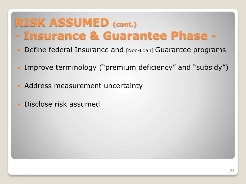 risk assumed cont insurance guarantee phase