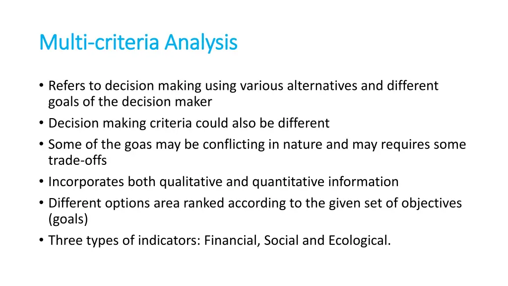 multi multi criteria analysis criteria analysis