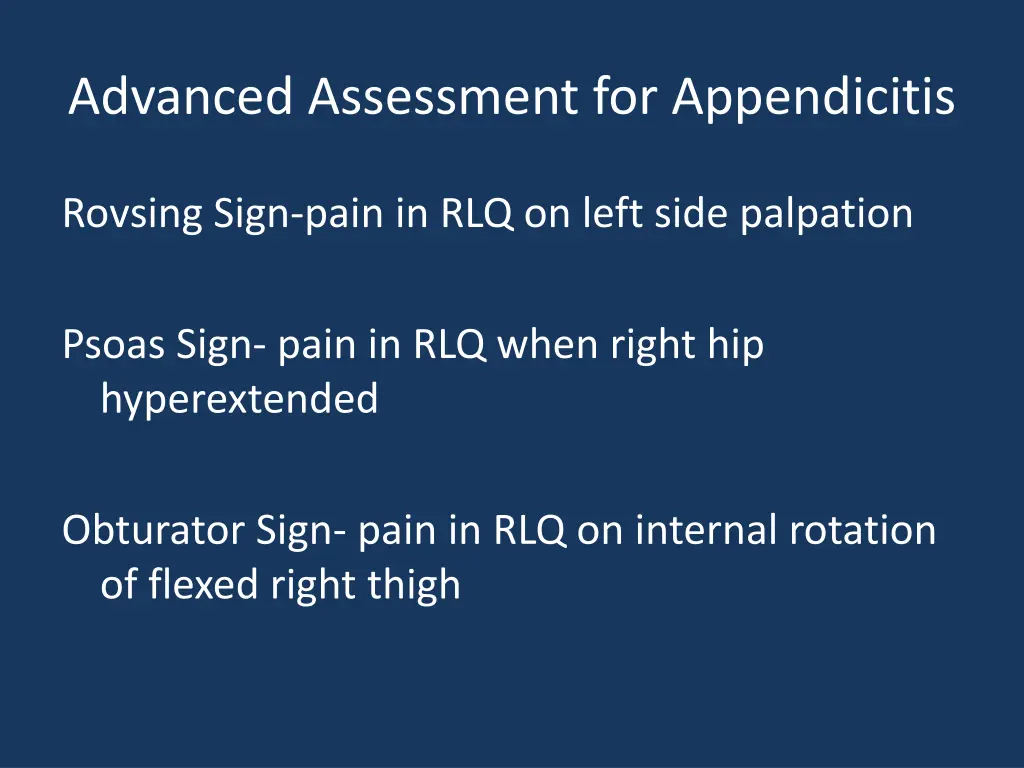 advanced assessment for appendicitis