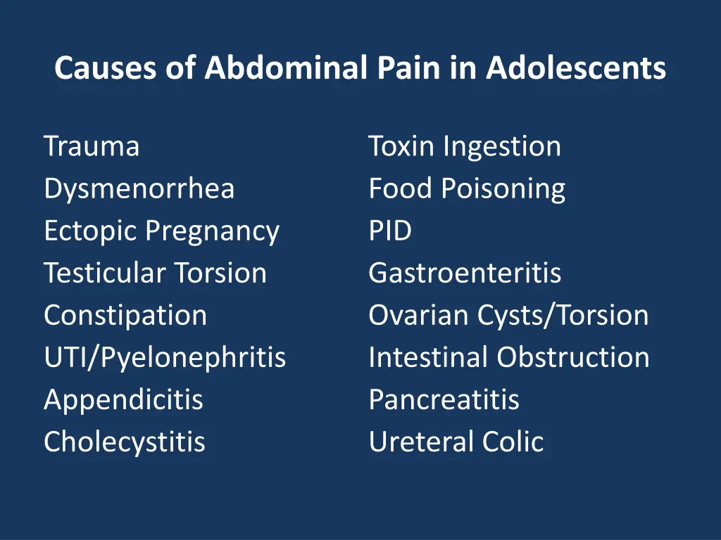 causes of abdominal pain in adolescents