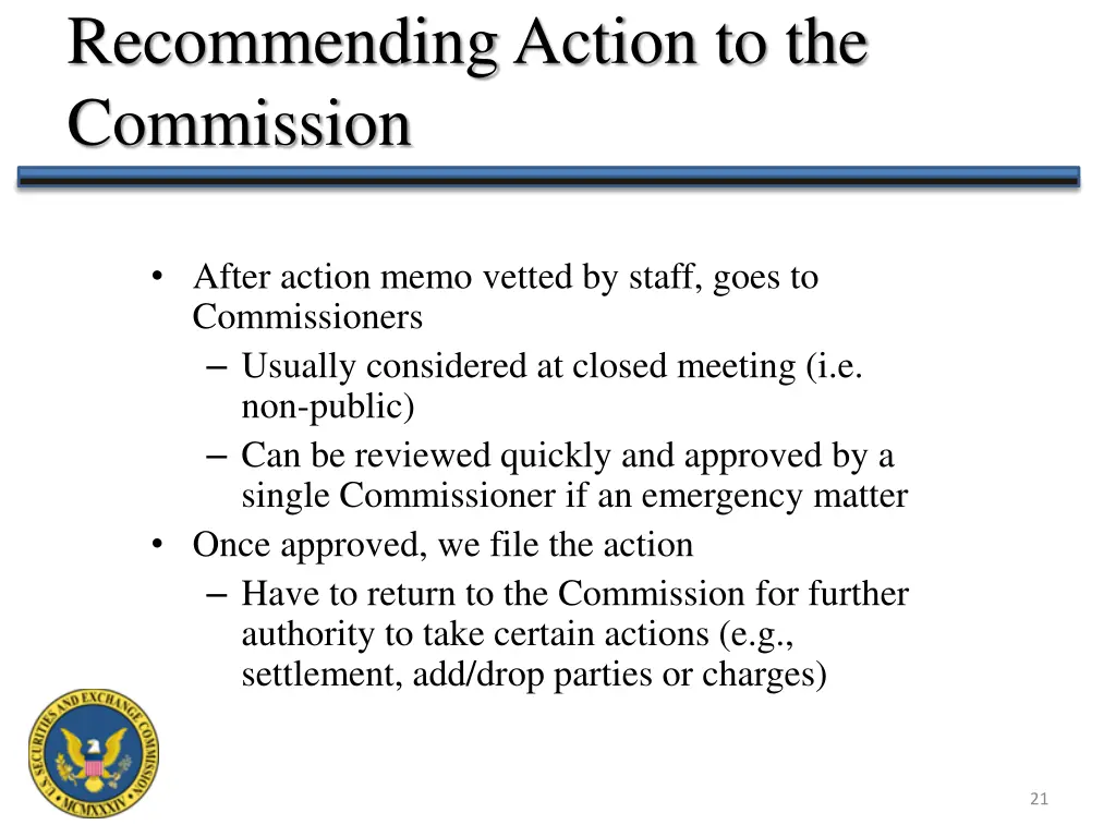 recommending action to the commission