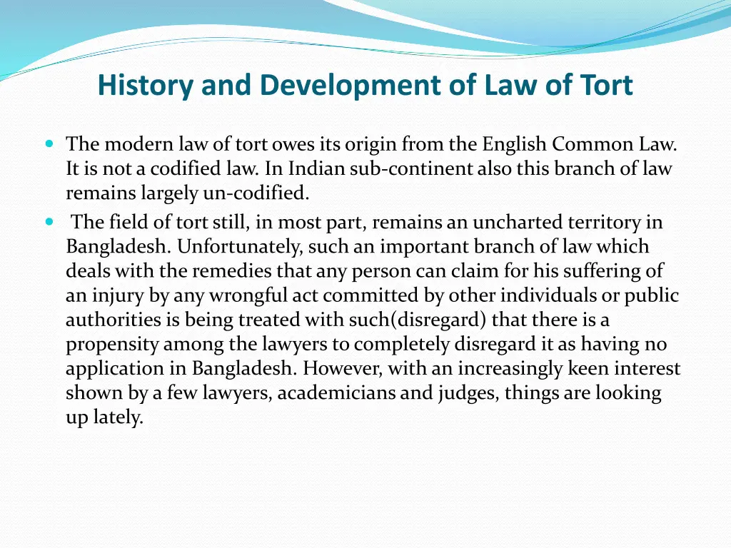 history and development of law of tort