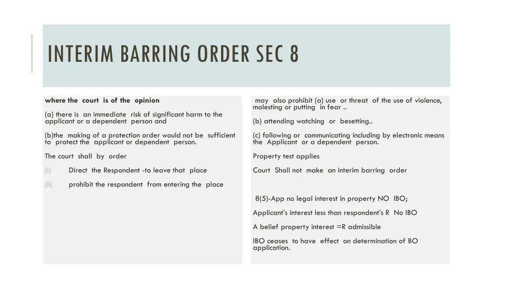 interim barring order sec 8