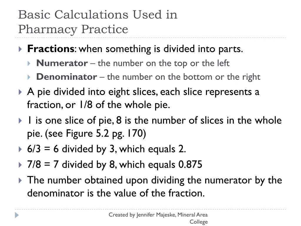 basic calculations used in pharmacy practice