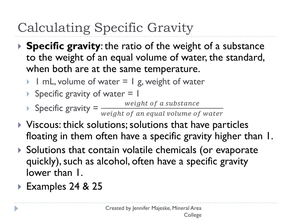 calculating specific gravity