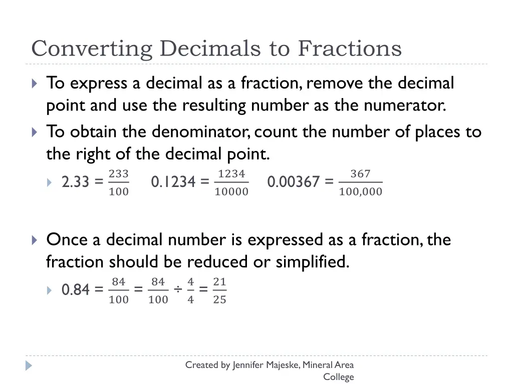 converting decimals to fractions 1