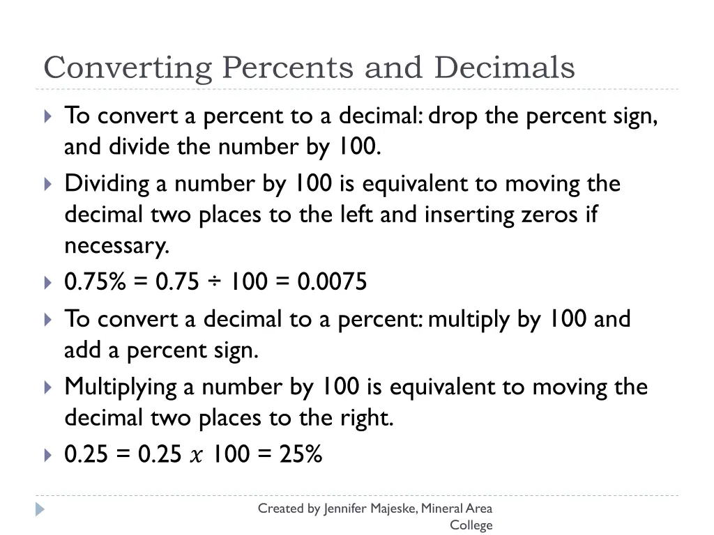 converting percents and decimals